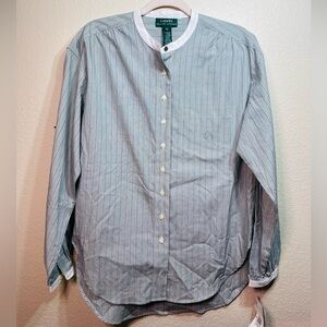 NWT VtG RALPH LAUREN Shirt Womens 6 Green Striped Cotton Button Santa Fe Ranch